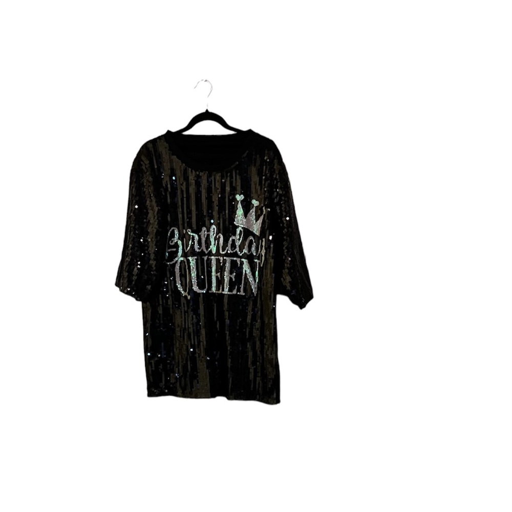 Only worn once black sequin “Happy Birthday” t-shirt dress